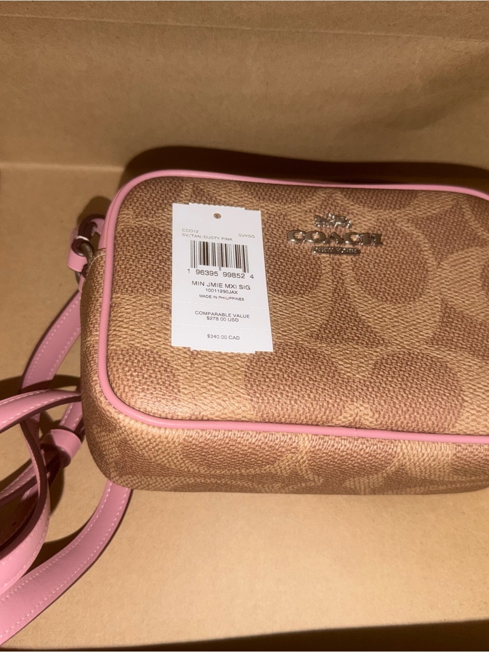 Coach Signature Canvas Jamie camera Crossbody Bag in Brown and Pink - Picture 7 of 7